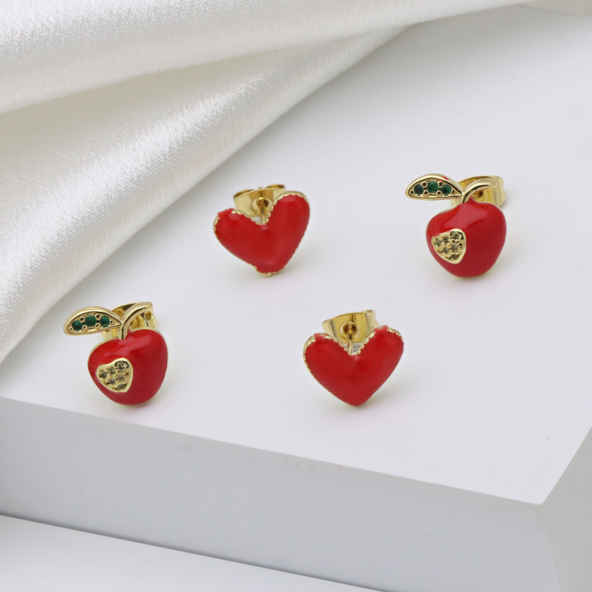 6g Weight Brass Ear Needle Material Ear Studs Classification 1 Pair Quantity Daily Occasion Copper Material Heart Shape, Strawberry, Mushroom Pattern All Seasons Season Women's Gender Enamel Design IG Style Style 1 Pair IG Style Heart Shape Strawberry Mushroom Enamel Copper Ear Studs 2