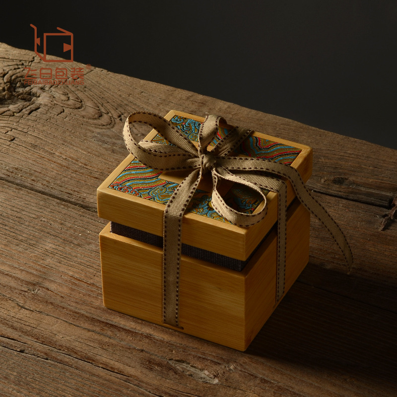 黄色水波纹竹盒单杯建盏主人杯小木盒子定制小饰品收纳礼物茶杯盒|ms