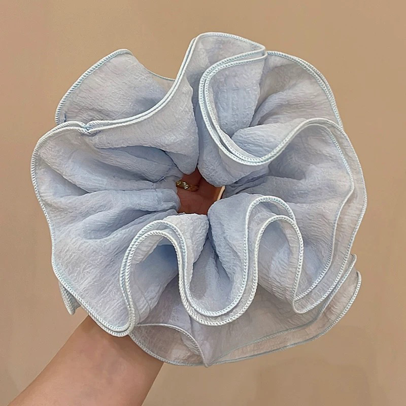 009 더블 레이어 플리츠 헤어타이-블루 16CM