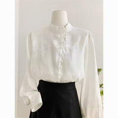 復古氣質立領長袖襯衫女秋季設計感釘珠套頭洋氣內搭打底小衫上衣