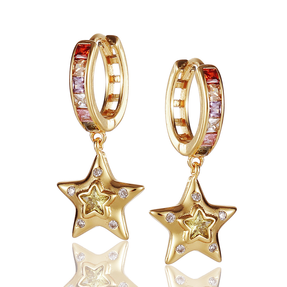 fashion copper gold-plated five-pointed star diamond earrings