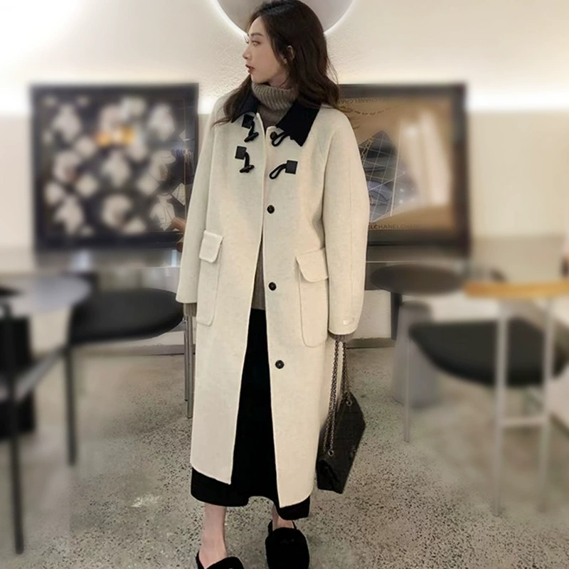 Новинка 2022 осень-зима двустороннее шерстяное пальто, женское модное свободное шерстяное пальто средней длины в Корейском стиле, элегантное женское пальто для похудения
