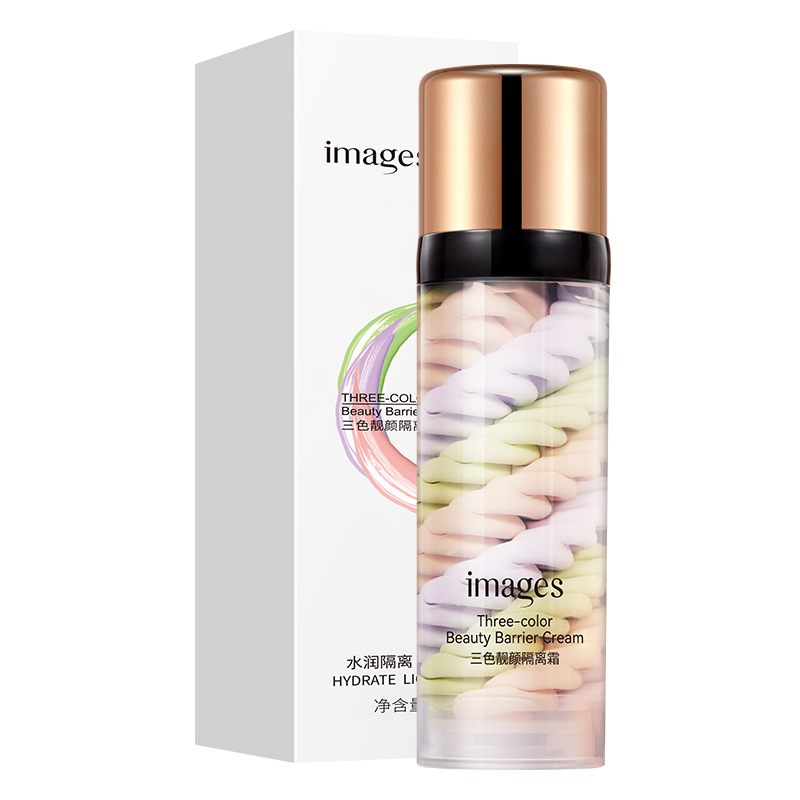 Imagen belleza tres colores hermosa cara aislamiento crema piel refrescante hidratante maquillaje frontal Leche Natural maquillaje desnudo pájaro mierda aislamiento crema