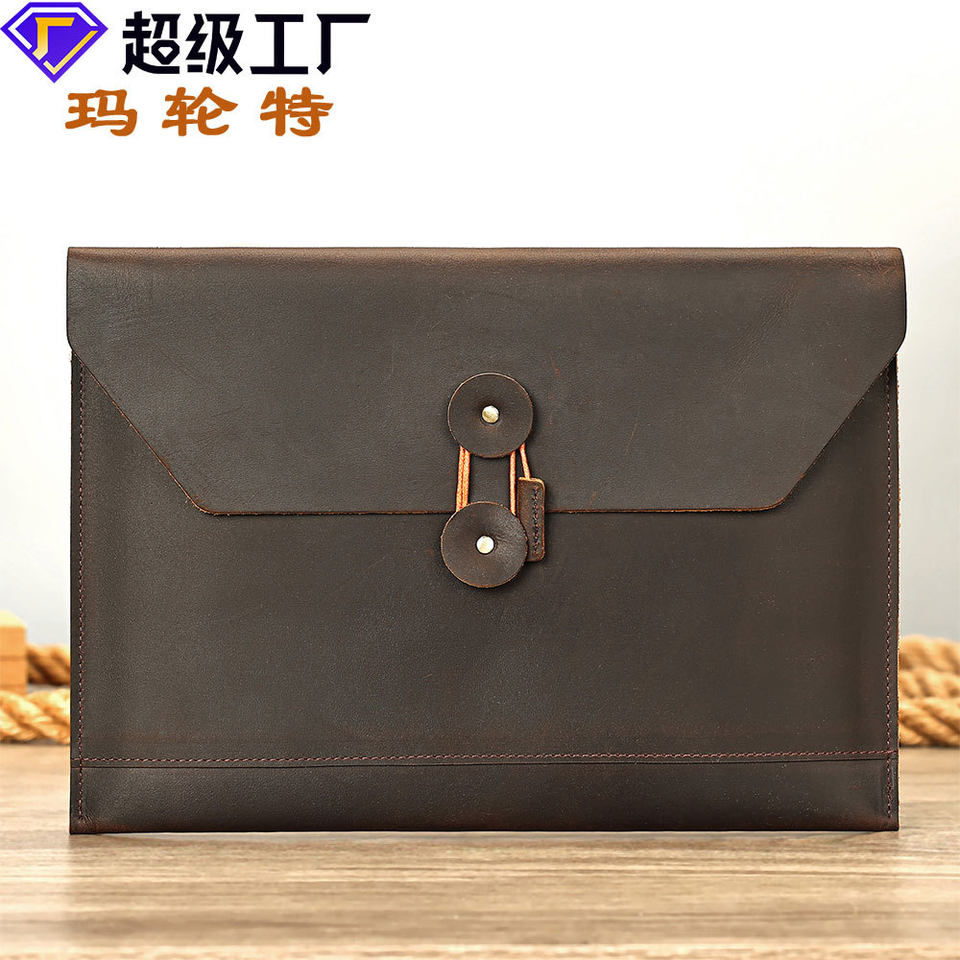 Túi cầm tay nam da bò thật cao cấp đựng tài liệu và máy tính bảng 9 inch — Màu cà phê, Màu cà phê đậm