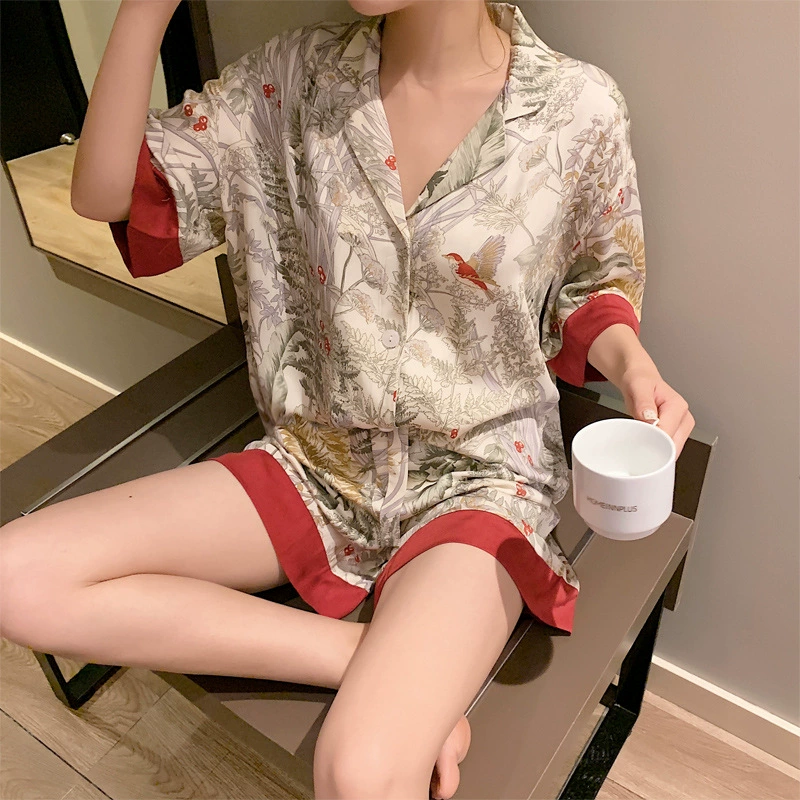 Silk Summer Pajama Set, Thin Cardigan & Shorts, Lightweight Sleepwear, Multiple Colors