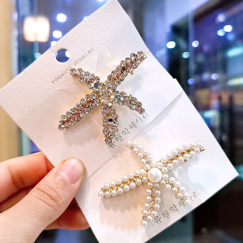 Vacation Women's Starfish Alloy Inlay Rhinestones Pearl Hair Clip display picture 1