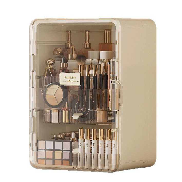 Storage system plastic dressing-table organizer, extra-large makeup box, capacious elegant design