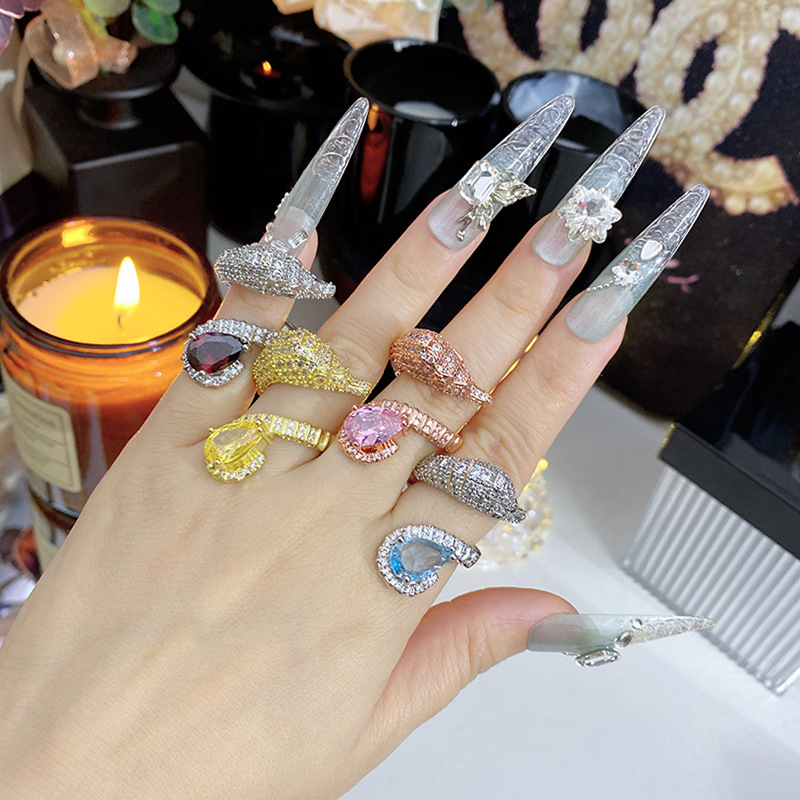 Versa concept design marine life ring plated 18K gold personality charm retro gorgeous full Diamond Food ring