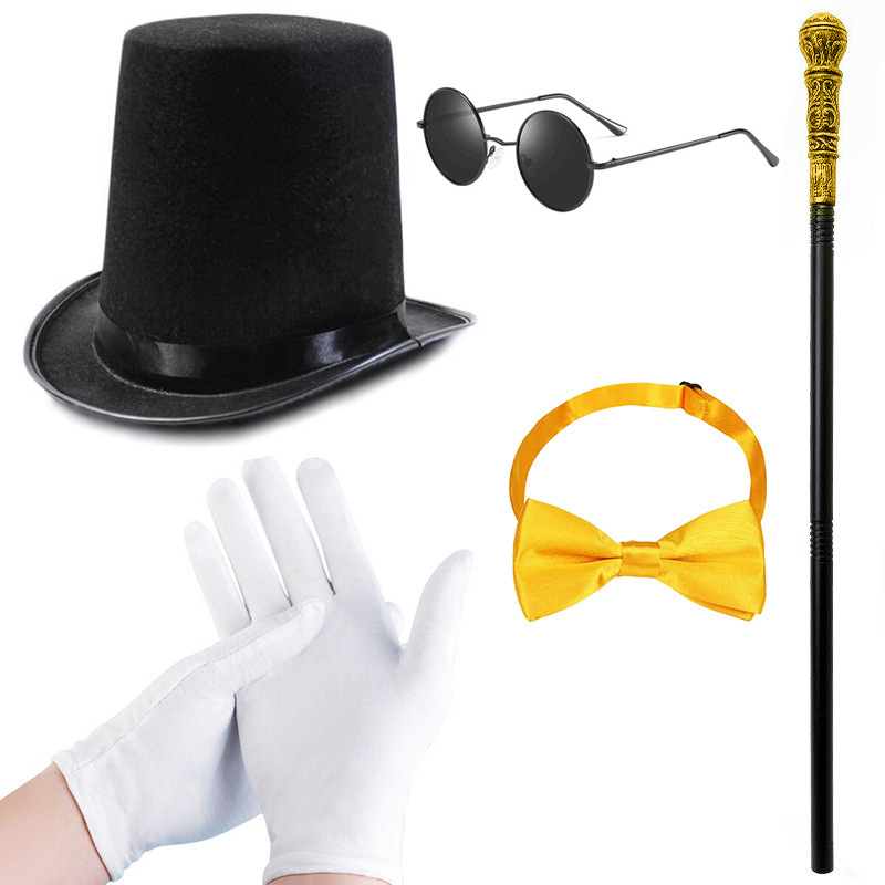 Halloween Tuxedo Top Hat Clothing Scepter Oval Sunglasses Bow Tie Gloves Accessories Cosplay Dance Table