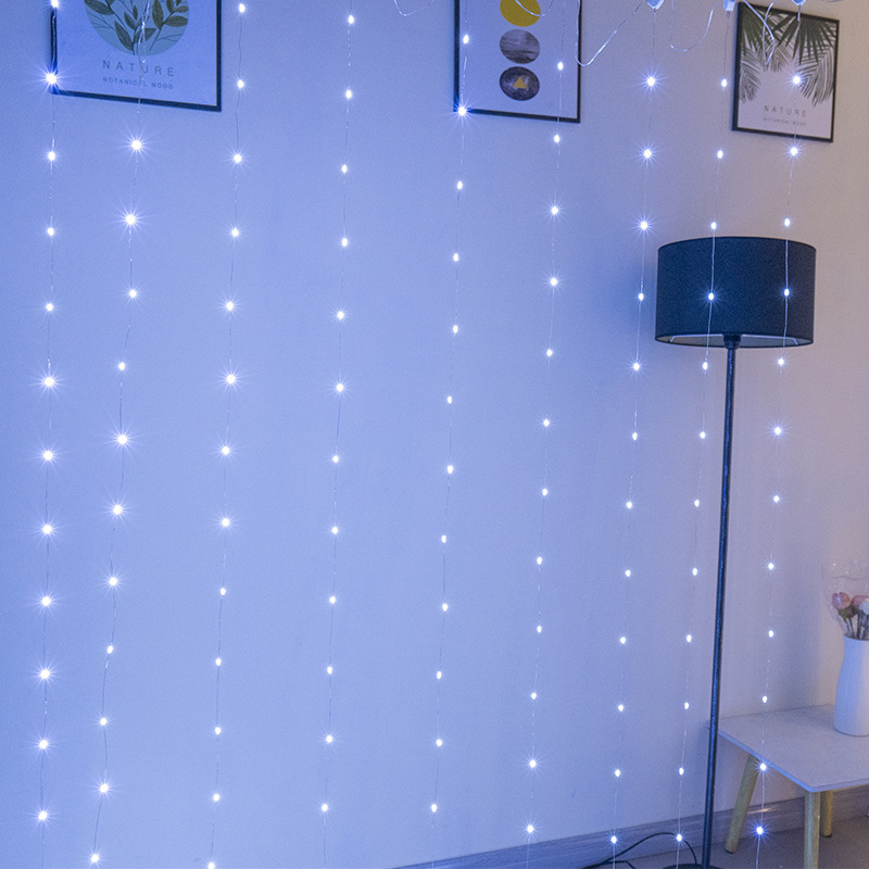 LED cortina de alambre de cobre luz 3*3 M USB de ocho funciones de control remoto de Navidad decoración dormitorio linterna luces de colores