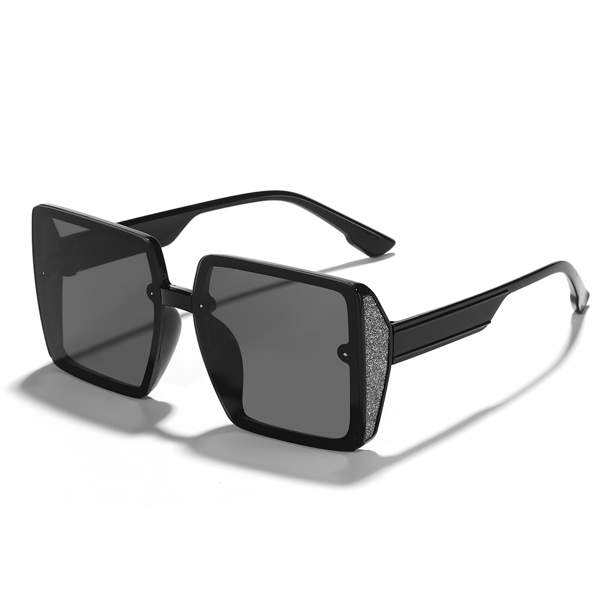 Retro de alto grado textura borde grueso brillo lado sin marco cuadrado negro gafas de sol de las mujeres cara grande adelgazamiento gafas de sol