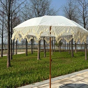 Outdoor Tassel Umbrella Bohemian Style Beach Umbrella Triangle Tassel Lace Retro Style Courtyard Parasol