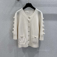 蝴蝶结中袖针织开衫 甜美少女风舒适百搭圆领单排扣上衣 ZW63858