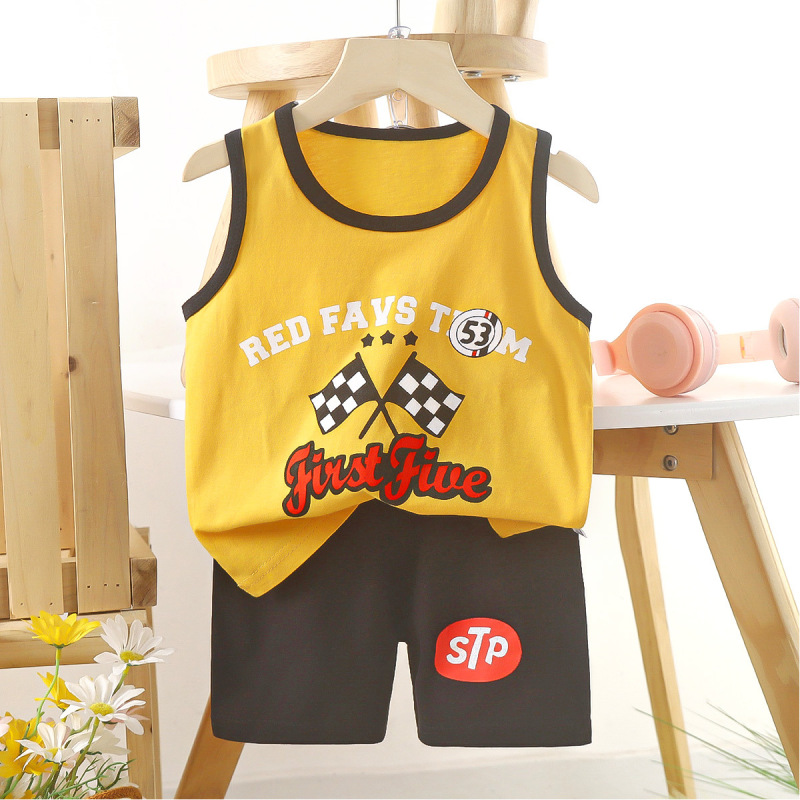 子供ベストセット純綿女の子夏服韓国風子供服新 2025 夏男の子ツーピースセット卸売|undefined