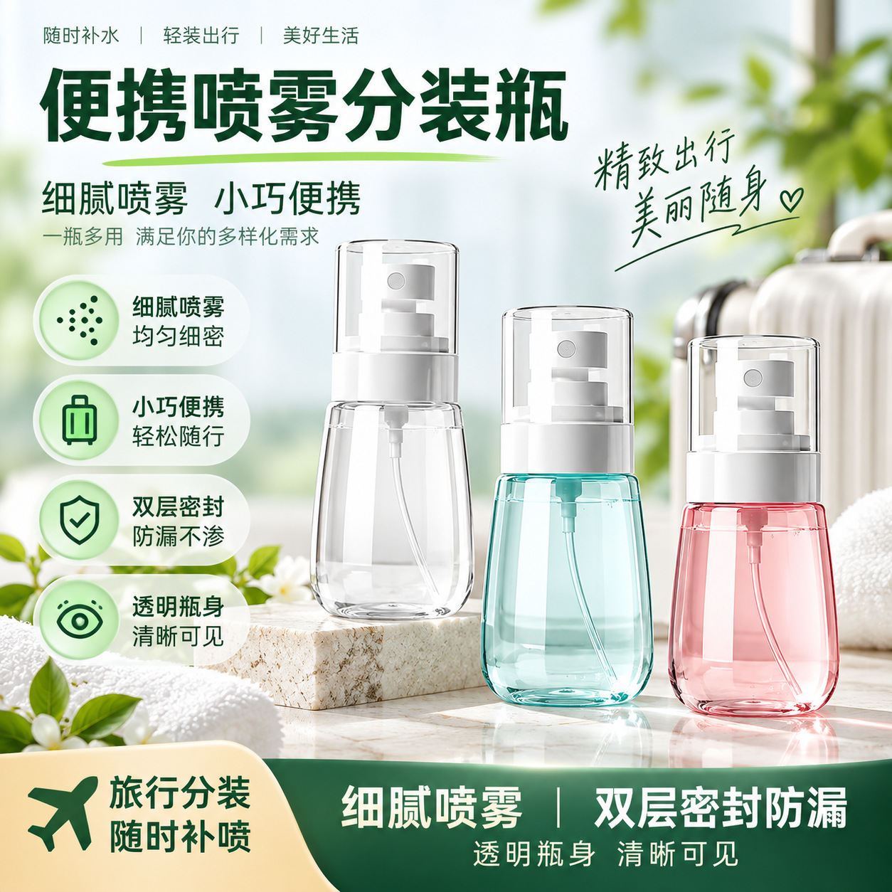 Travel Portable Spray Bottle Lotion Empty Bottle Perfume Alcohol Press Small Spray Bottle Hydrating Ultra-Fine Mist Bottle