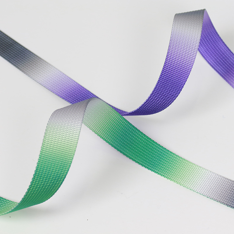 Fabricante de procesamiento personalizado efecto gradiente impresión cinta personalizada varios efectos imitación de nylon americano impresión cinta