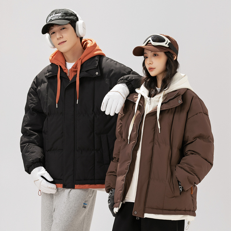 Winter hooded thickened puffer jacket for men and women, loose-fitting couple's warm cotton coat, trendy sports outerwear, slim-fit style
