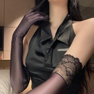 Ultra-Slip Black Silk Lace Stockings Gloves Women's Evening Dress Bride Wedding Dress Hand Silk Sexy Finger Sleeves