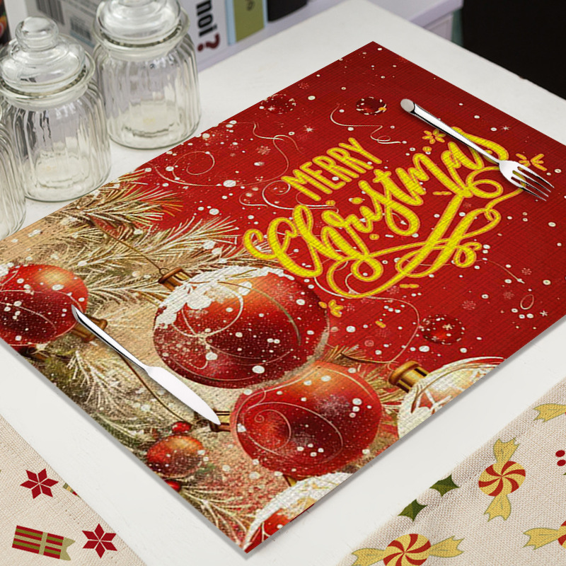 Mantel Individual de Lino para Navidad - Diseño de Dibujos Animados, Aislante, para Decoración