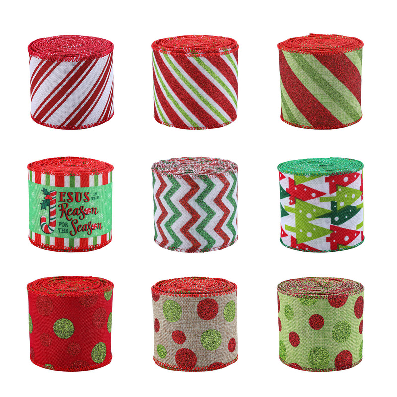 Christmas Ribbon Colorfulful Stripesd Simple Ribbon Christmas Tree Garland Decoration Gift Packaging Bow Atmosphere Arrangement