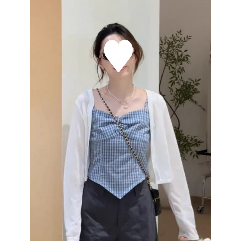 法式气质简约穿搭女装2025新款爆款防晒开衫吊带减龄阔腿裤三件套|undefined