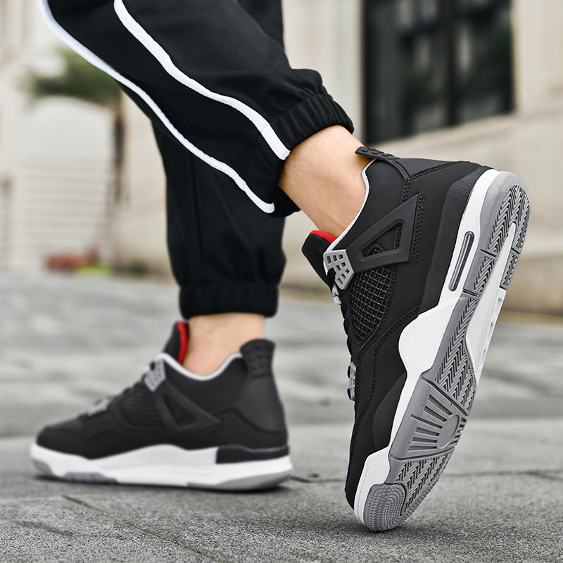 Giày thể thao nam cổ thấp chống trượt đế dày tăng chiều cao, giày sneaker phối màu — JD-AJ4 màu xám đen, JD-AJ4 màu đỏ lửa, JD-AJ4 đen đỏ