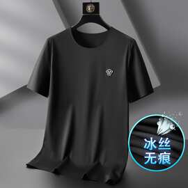 夏季新款短袖t恤男士薄款冰丝纯色半袖男高端休闲运动凉感体恤198