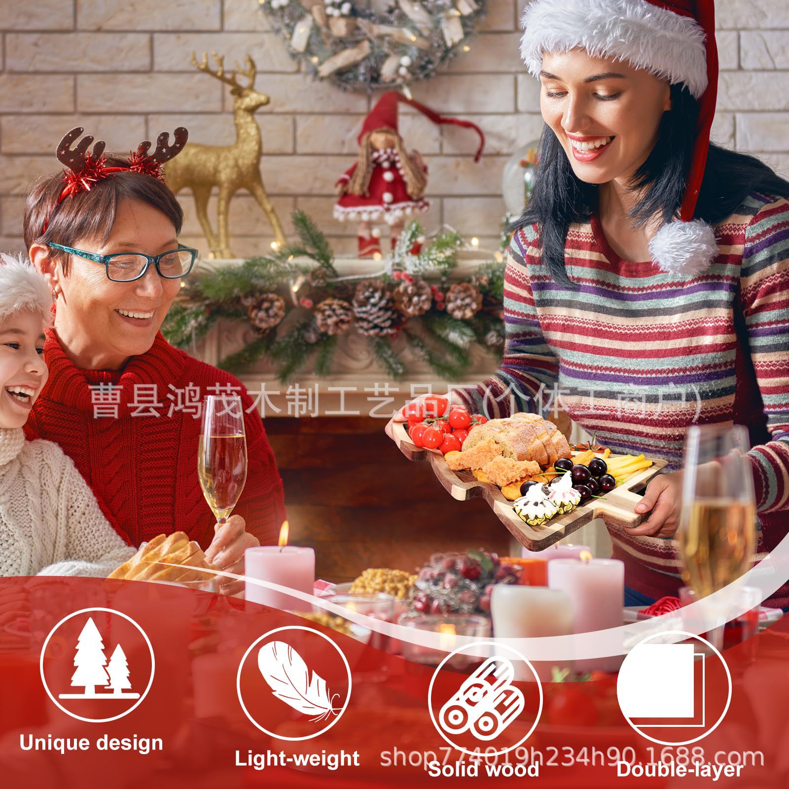 跨境圣诞树造型芝士板含刀叉水果面包切板聚餐派对甜品熟食板菜板