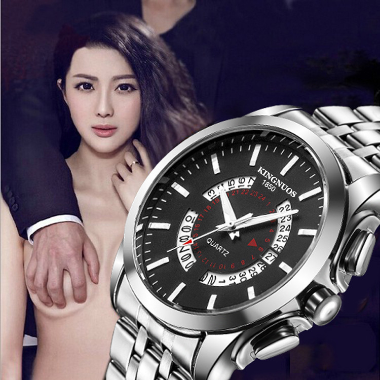 Foreign Trade Hot-selling Trend Fashion Casual Steel Belt Waterproof Calendar Men's Watch Belt Student Bar Ding Scale Watch