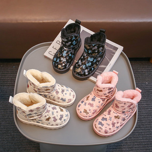 Children's Snow Boots 2024 Winter New Style Girls' Velvet Cotton Shoes Baby Non-Slip Short Boots Fur Integrated Cotton Boots
