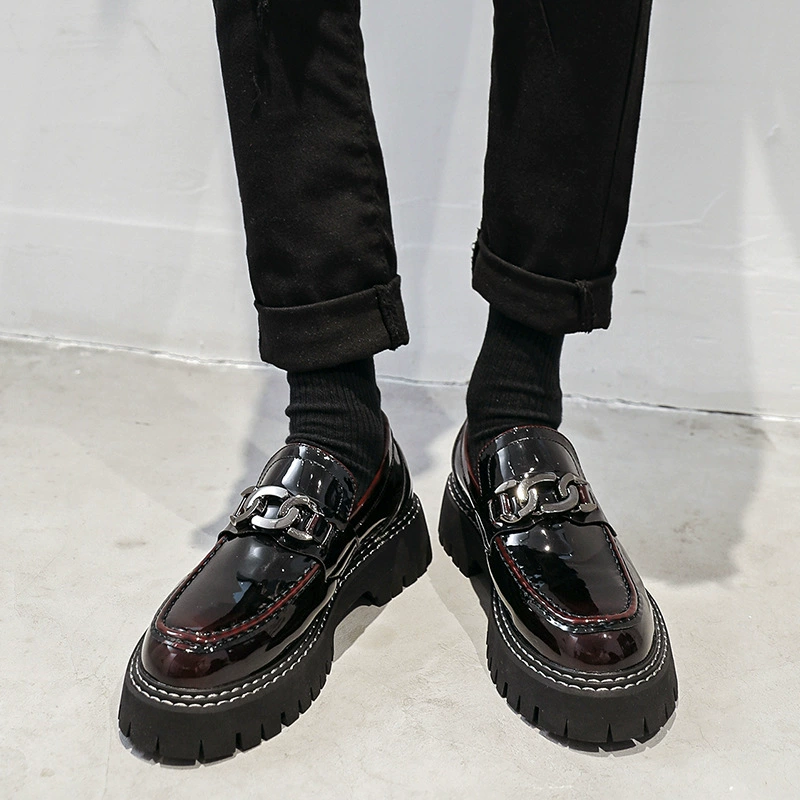 Туфли на платформе Мужские лоферы на толстой подошве, весна-осень 2022, новые подходящие ко всему черные кожаные туфли в британском стиле 25891-T