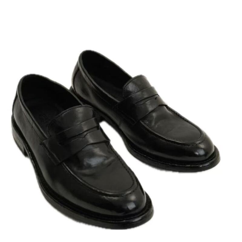 Ganggang Same Style Italian Washed Leather Casual Versatile Soft-Soled Lightweight New Retro Men's Business Loafers