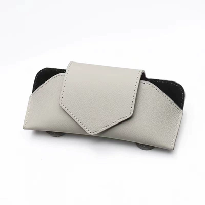Leather Car Glasses Box Sun Car Glasses Clip/Bill Clip - gray
