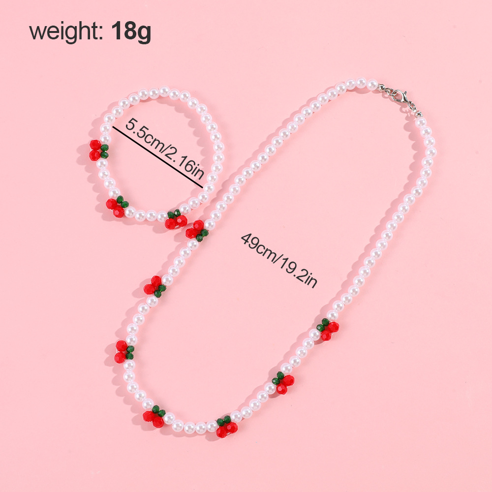 Daily Occasion Bracelet Necklace Sweet Cherry Acrylic Glass Kid'S Jewelry Set