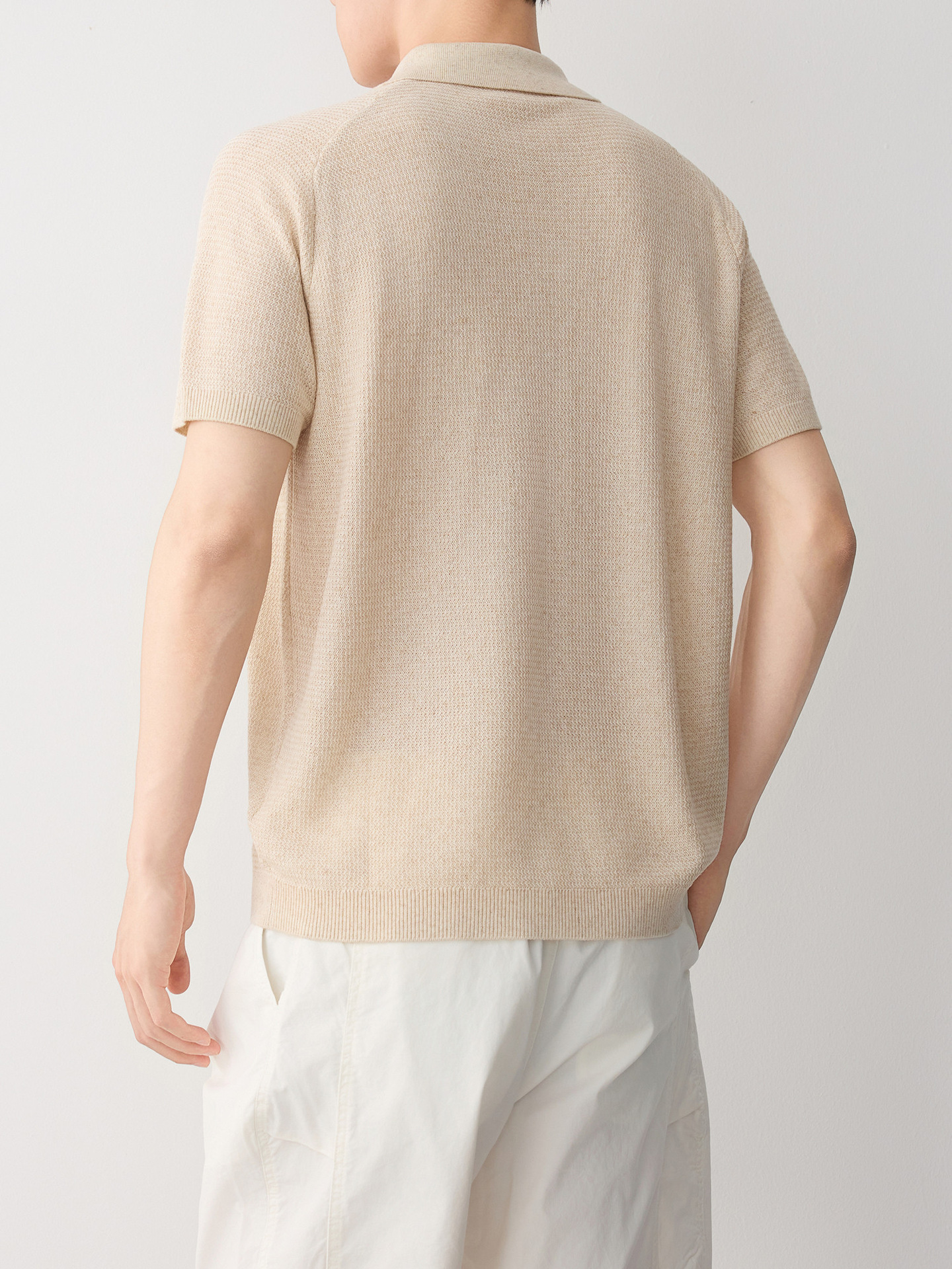 Áo polo nam tay ngắn phong cách cổ điển chất liệu linen pha — đen