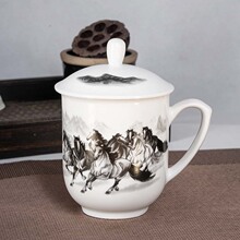 现货批发景德镇茶杯 陶瓷带盖骨瓷杯子 办公会议室茶杯400ml