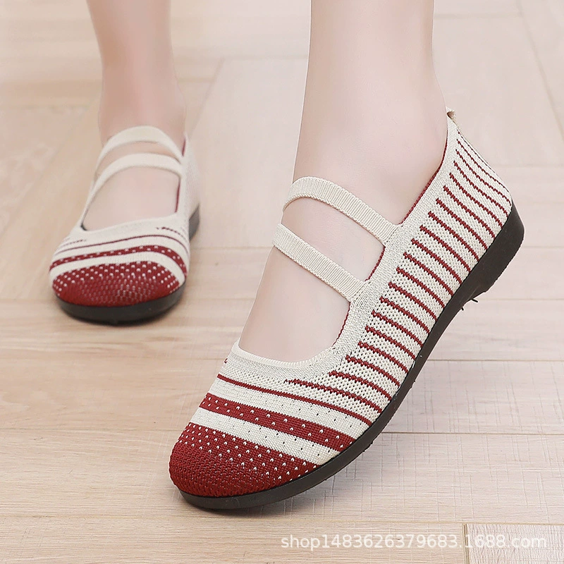 Туфли из ткани старого Пекина, женская обувь с низким верхом, в полоску, на мягкой подошве, нескользящая, дышащая и удобная, для бабушки среднего и пожилого возраста, удобная обувь для мамы