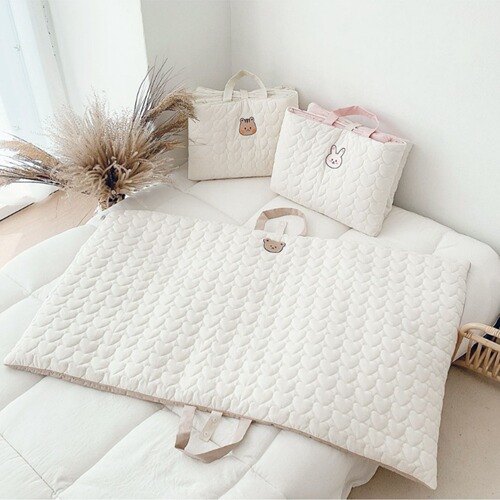 Ins newborn baby quilted embroidery pure cotton breathable outdoor nap mat foldable portable mattress kindergarten machine washable