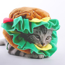 新品宠物帽子猫咪装扮头饰搞怪可爱毛绒汉堡造型猫头套厂家批发发