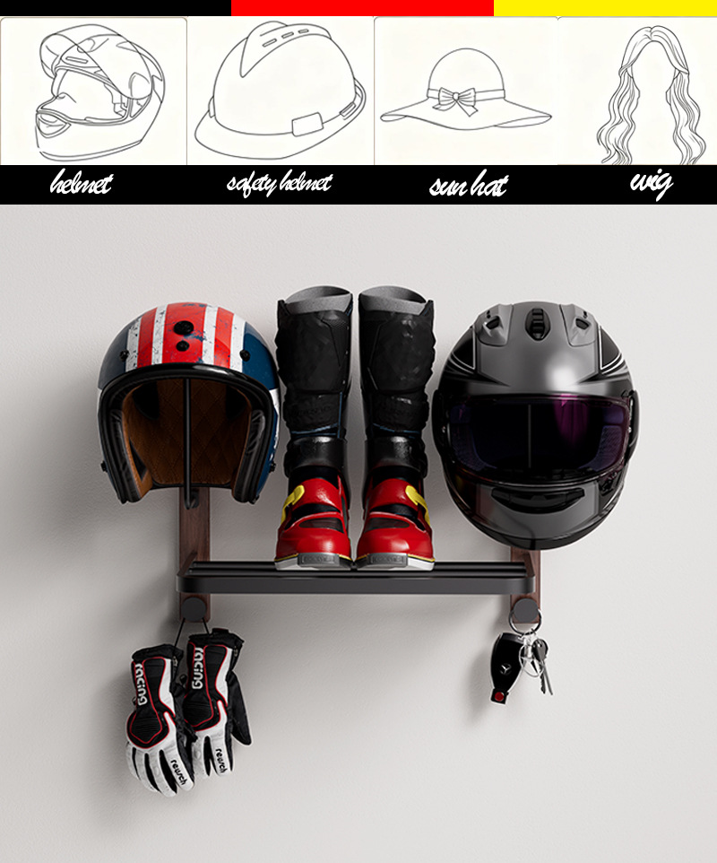 Cross-Border Wooden Motorcycle Helmet Rack Wall-Mounted Motorcycle Helmet Display Rack Solid Wood Motorcycle Leather Clothing Equipment Rack