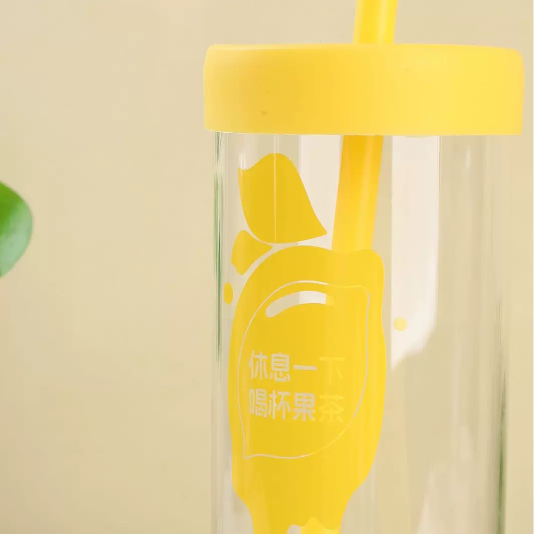 玻璃杯女高颜值杯子家用仙女杯便携牛奶果汁吸管杯大容量网红水杯