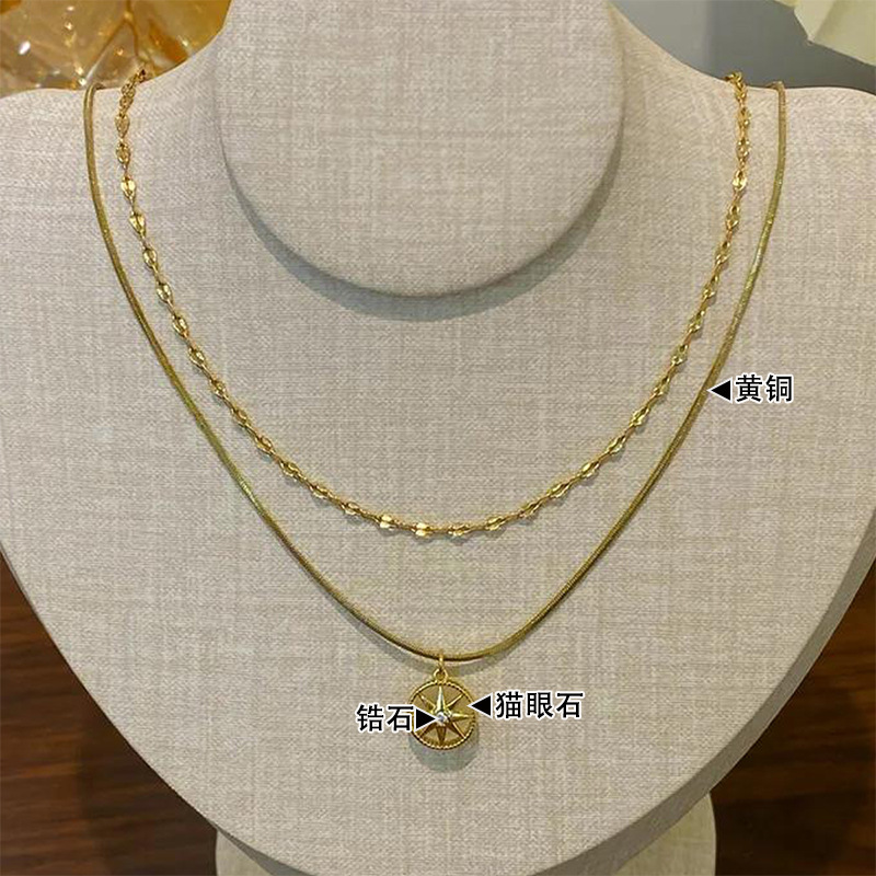 欧美时尚精致猫眼石微镶锆石项链配饰女轻奢小众高级感双层锁骨链|undefined