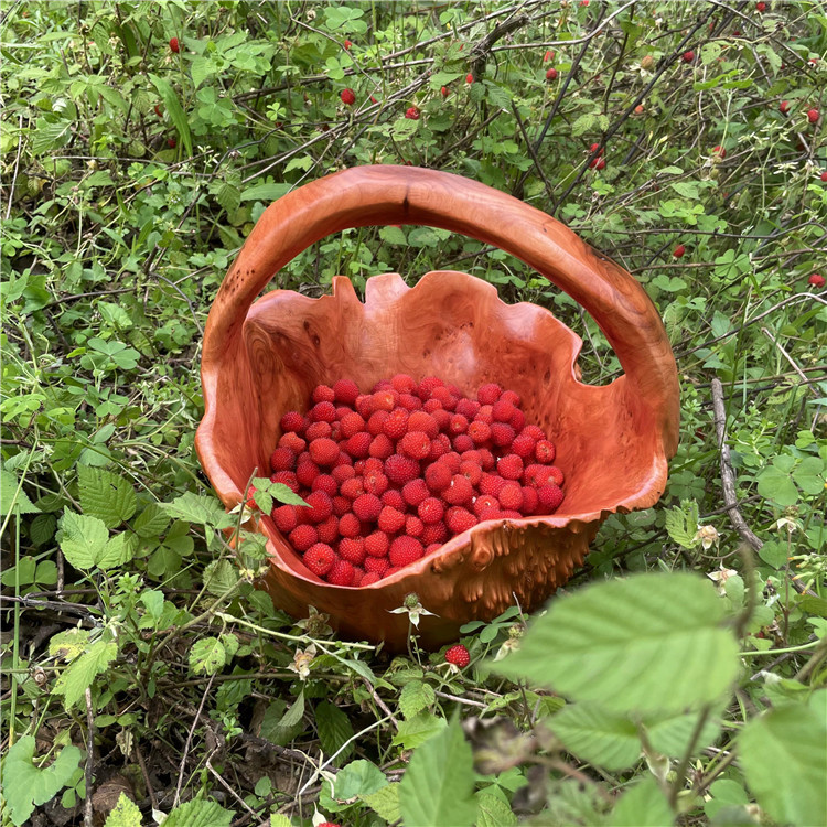 榴疤根雕果篮树根篮子带榴花提篮实木水果篮家用蔬菜篮摆件加深款