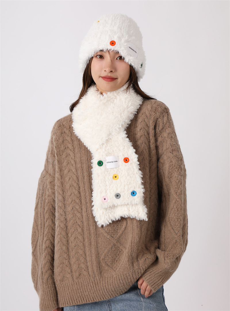 Cervo bianco stesso stile bambini autunno inverno peluche lana ispessita e calda pulsante mostra faccia piccola grande testa_voghion.com