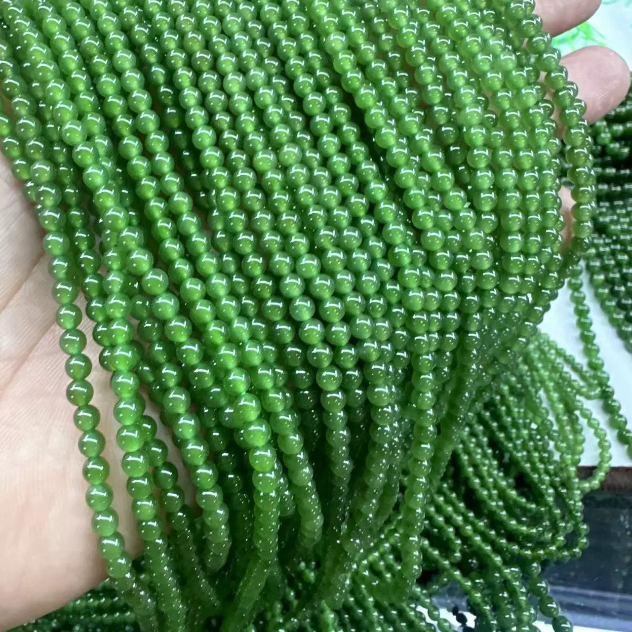 天然和田碧玉圆珠项链 手链两用款 颜色冰冰绿绿 diy手工碧玉圆珠