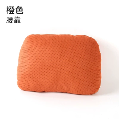 Car Headrest and Lumbar Support, Headrest - orange-single-lumbar-support-dupont-cotton-core-suede-breathable-perforation
