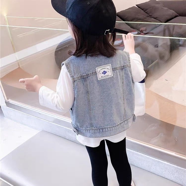 Children's Denim Vest Spring and Autumn Outerwear 2025 New Trendy Girls' Fashionable Vest Stylish Toddler Korean-Style Sleeveless Jacket
