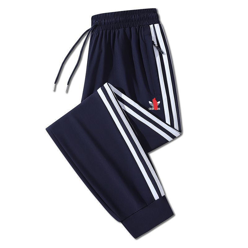 Clover Summer Unisex Ice Silk Quick-Dry Sports Loose-Fit Plus-Size Long Pants for Young Students and Couples, Three-Stripe Casual Wholesale