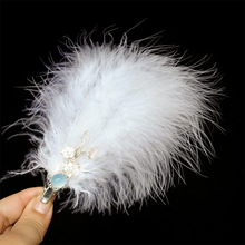 超仙秋冬羽毛头饰毛绒发夹氛围感侧边夹白色古风汉服发饰拍照配饰