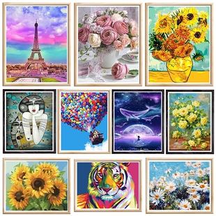 5D алмазная картина (diamond painting) 30×40 см, подсолнух/тигр/пейзаж, полный набор DIY
